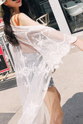 Women Pretty Embroidered Long Sleeve Breathable Cover-Up