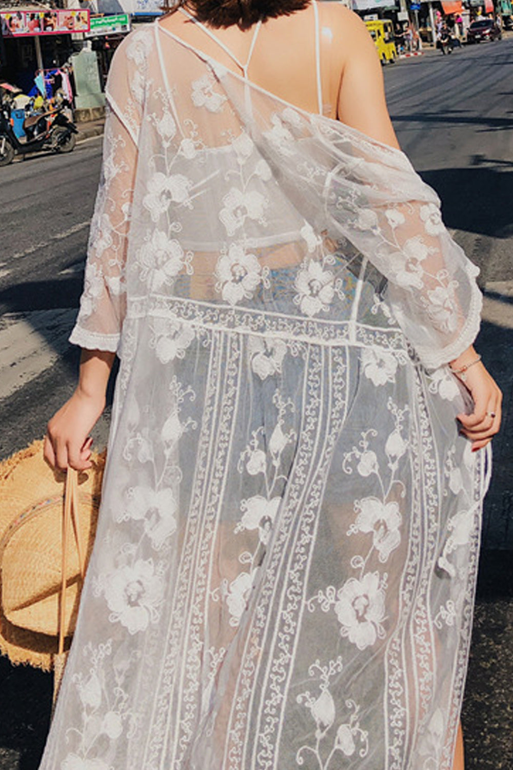 Women Half Sleeve Beautiful Embroidered Lace Beach Cover-Up