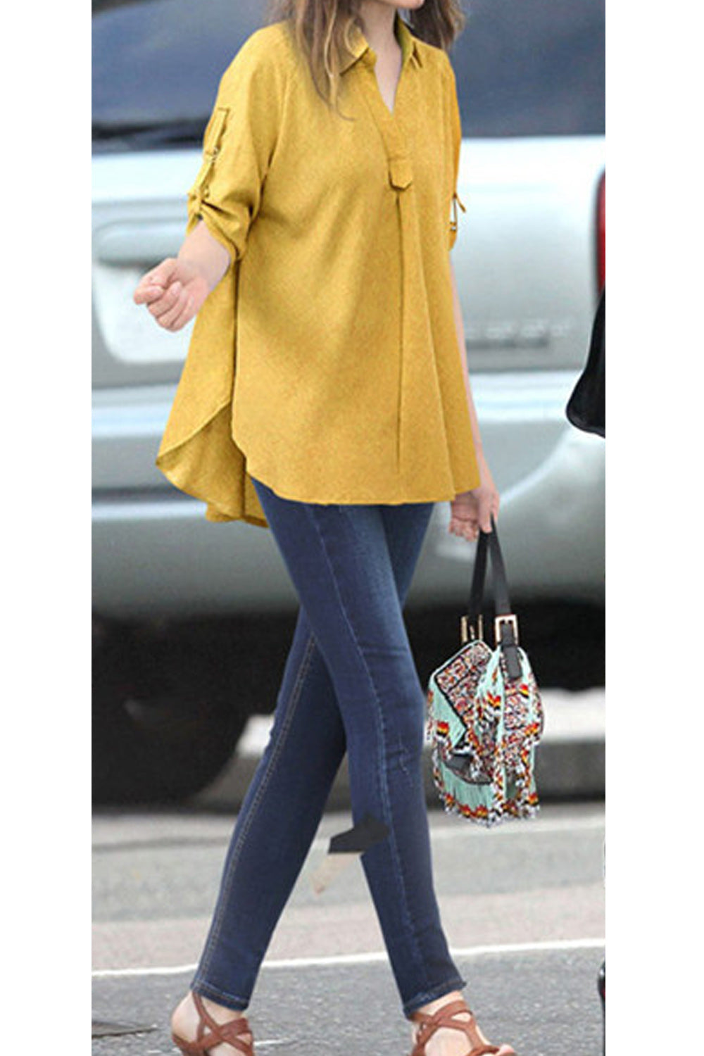Women Collar Neck Loose Summer Shirt