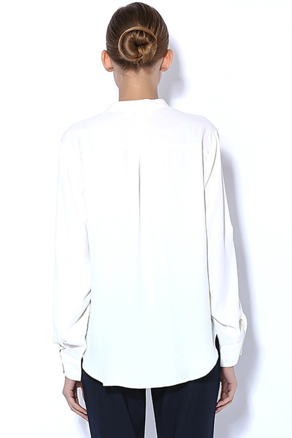 Women Long Sleeve Crepe Collar Neck Shirt White
