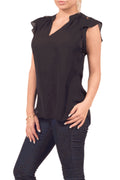 Women Body Fit V-Neck Sleeveless Chiffon Top Black