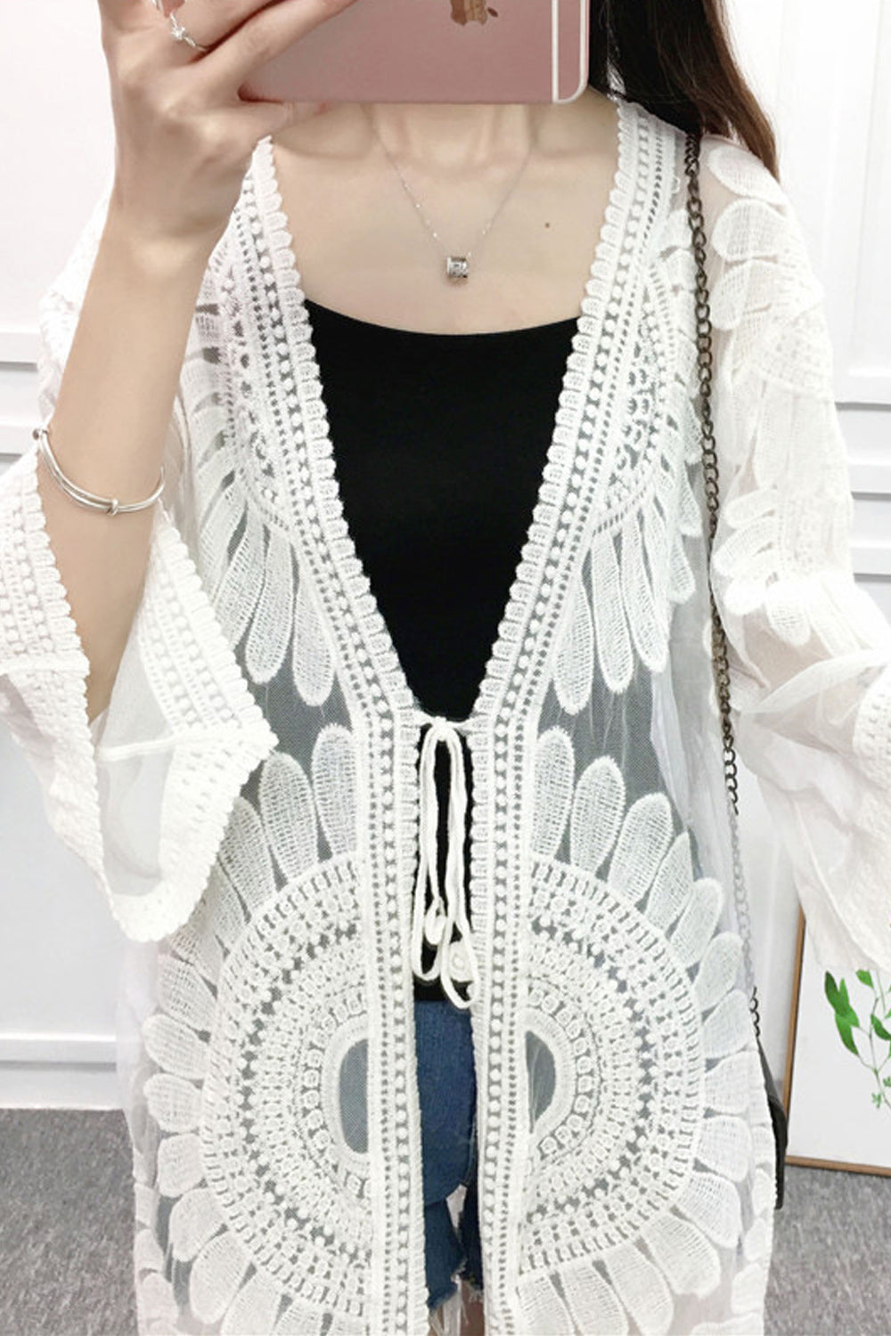 Women Mid Length Flower Lace Beautiful Beach Cover-Up