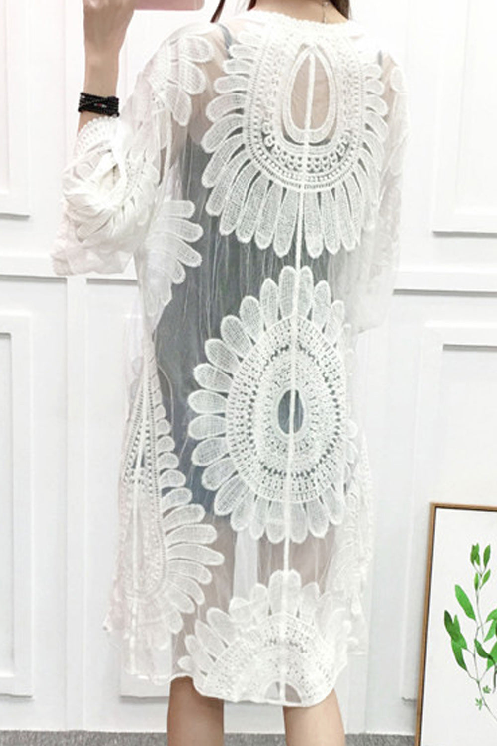 Women Mid Length Flower Lace Beautiful Beach Cover-Up