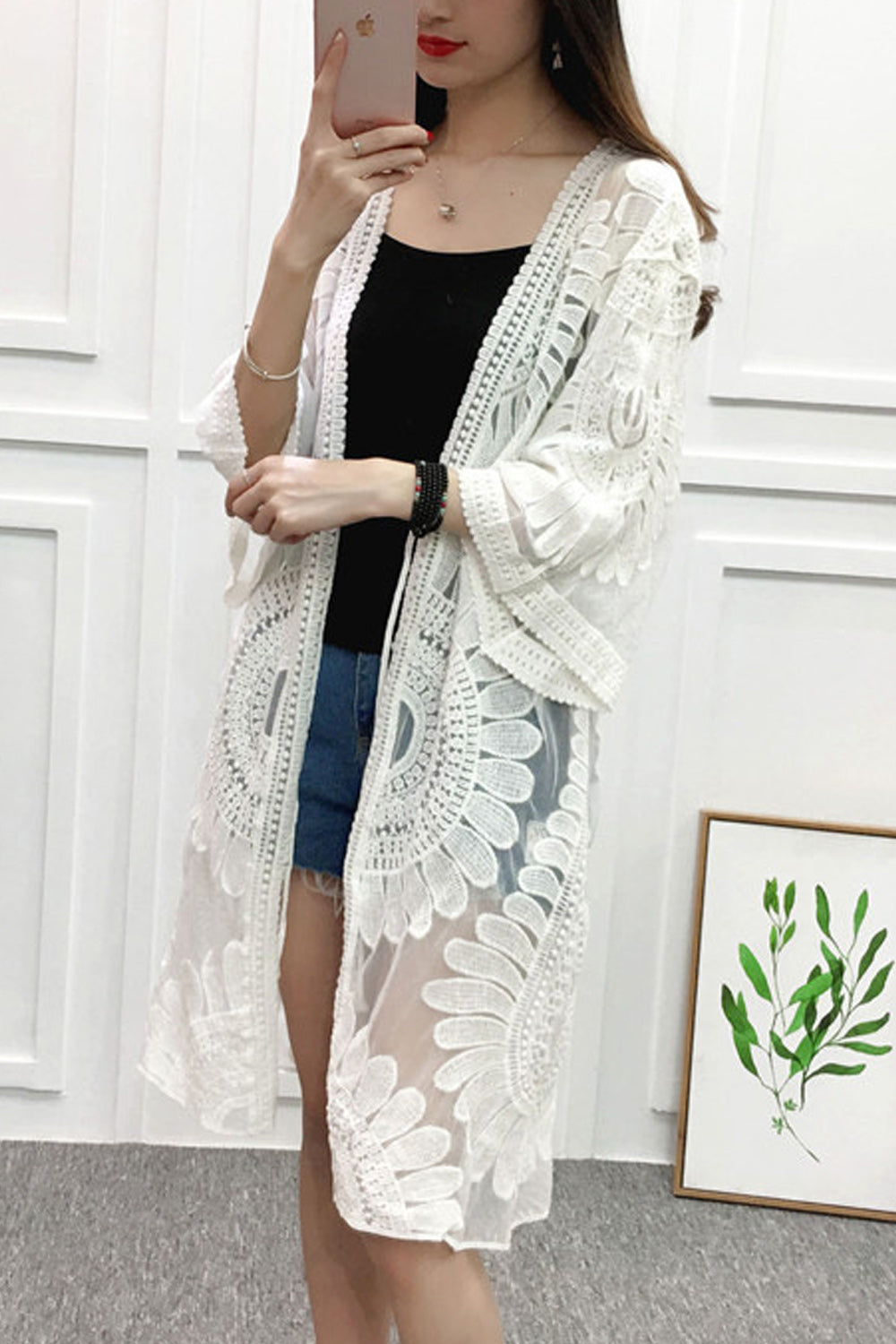 Women Mid Length Flower Lace Beautiful Beach Cover-Up
