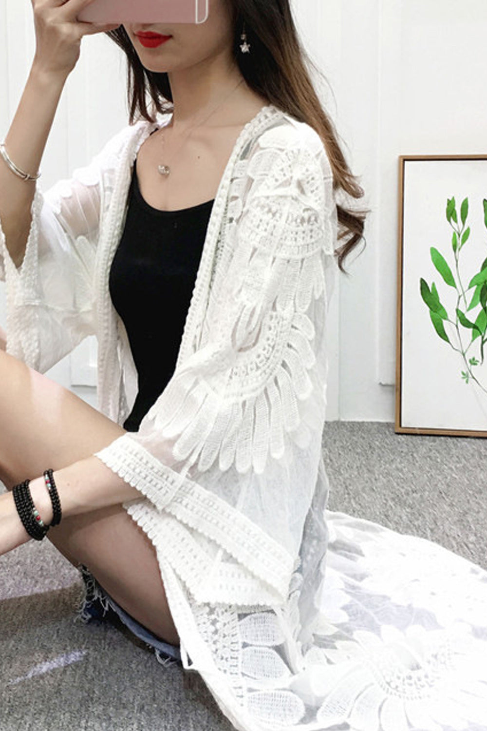 Women Mid Length Flower Lace Beautiful Beach Cover-Up