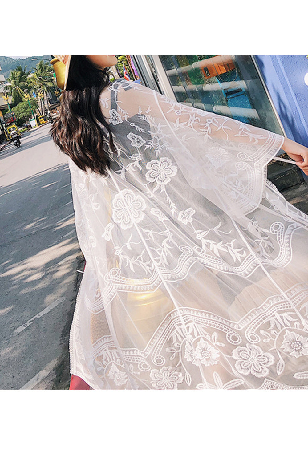 Women Beautiful Lace Mesh Solid Colored Beach Cover-Up