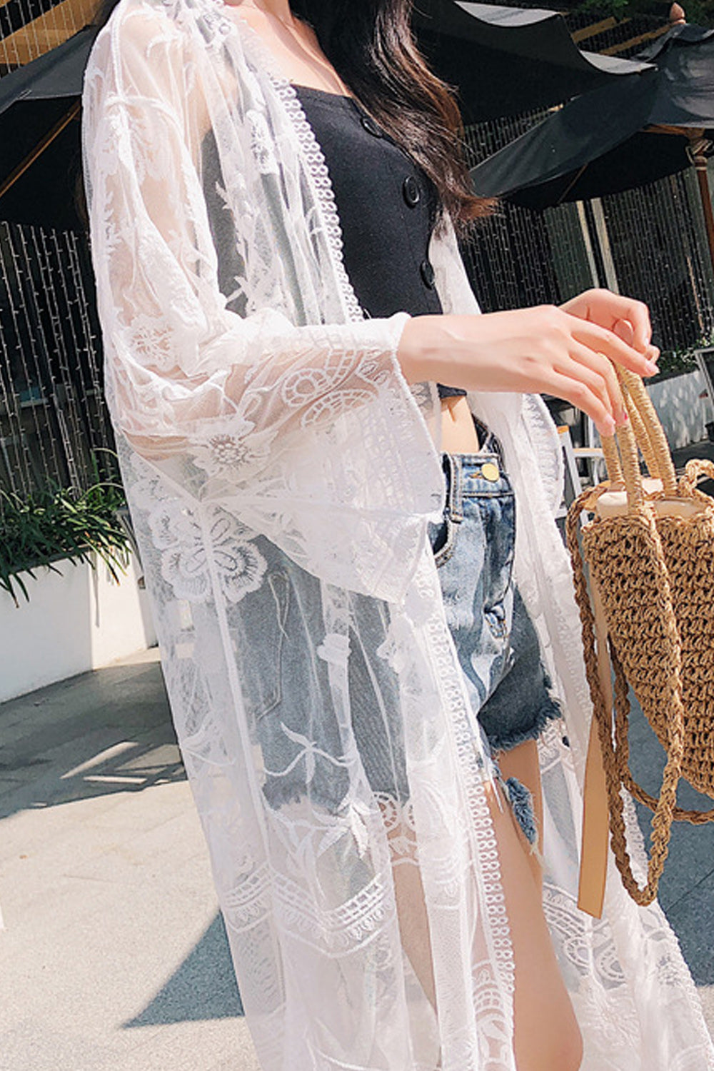 Women Beautiful Lace Mesh Solid Colored Beach Cover-Up