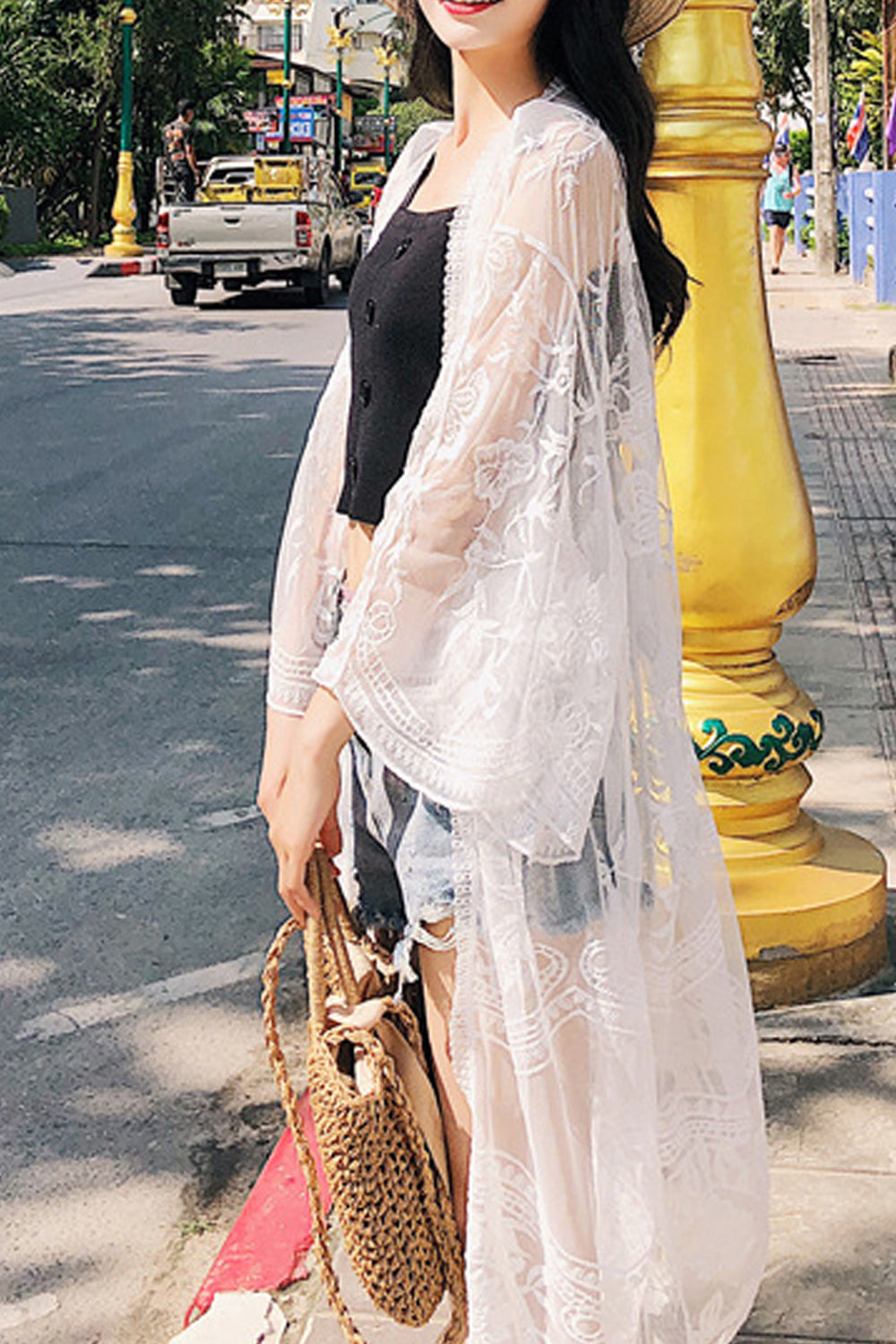 Women Beautiful Lace Mesh Solid Colored Beach Cover-Up
