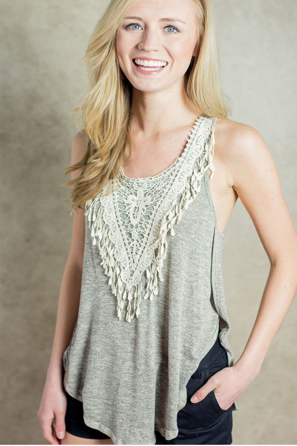 Women Crochet Summer Irregular Hem Soft Tank Vest Grey