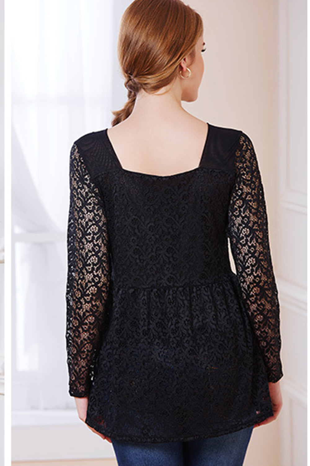 Women Pleated Waist Tight Bust V-Neck Blouse Black