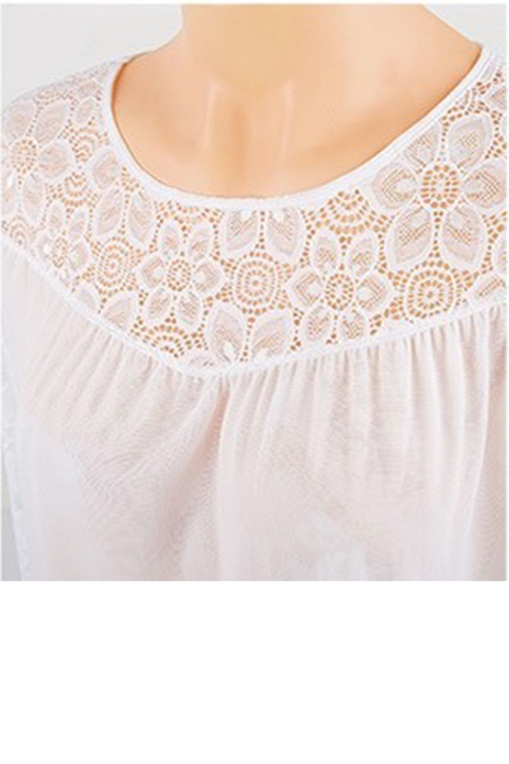 Women Round Flower Lace Long Sleeves Blouse White