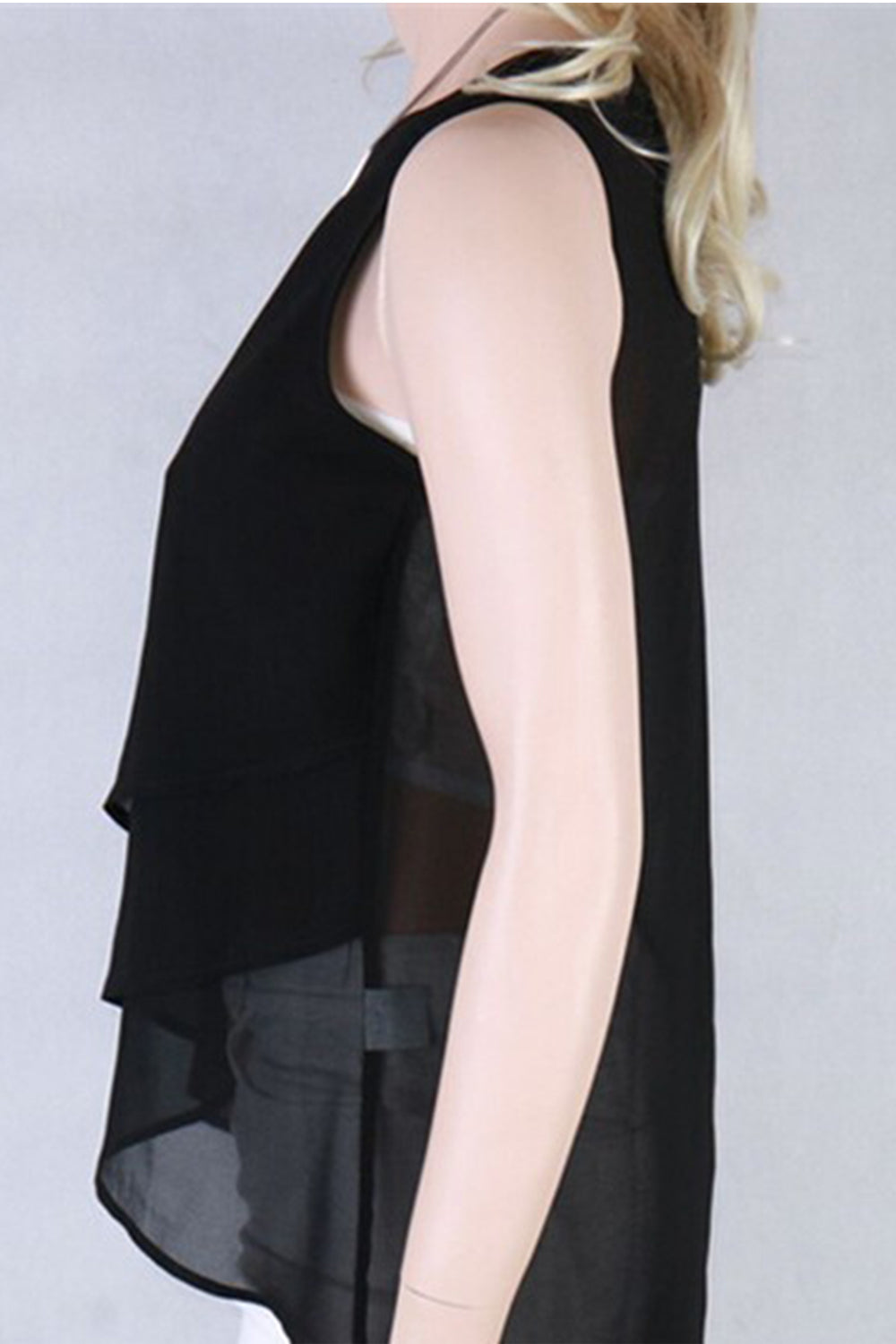 Women Summer Sleeveless Irregular Hem Casual Top Black