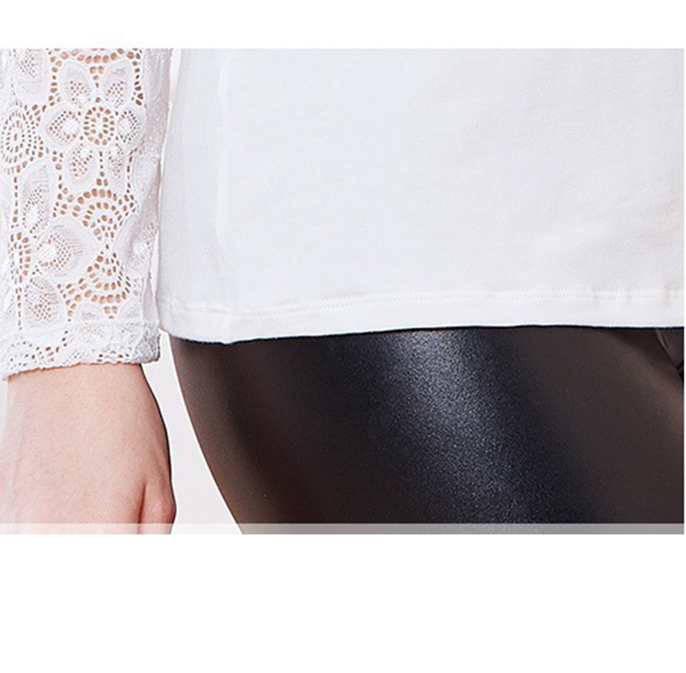 Women High Round Hollow Neck Slim Shirt White