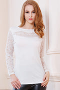 Women High Round Hollow Neck Slim Shirt White