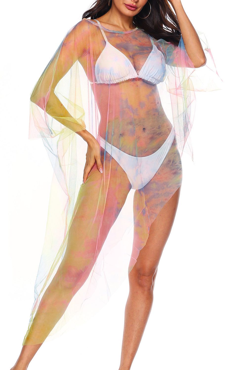 Women Irregular Net Gauze Stylish Beach Cover-Up