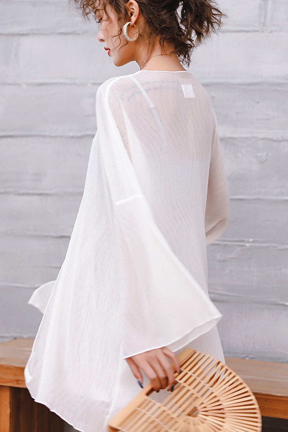 Women Delightful Flared Sleeve Solid Colored Cover-Up
