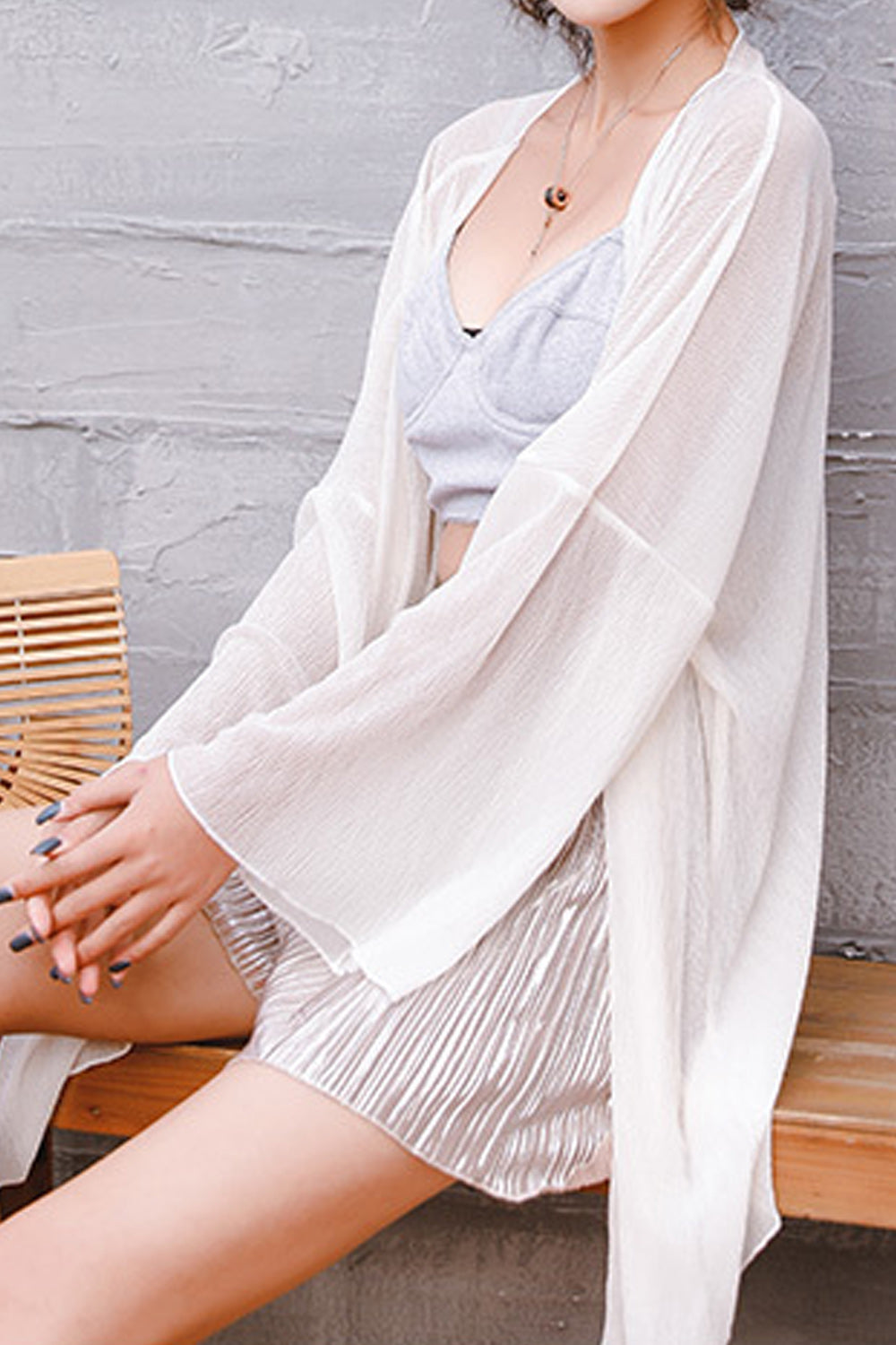 Women Delightful Flared Sleeve Solid Colored Cover-Up