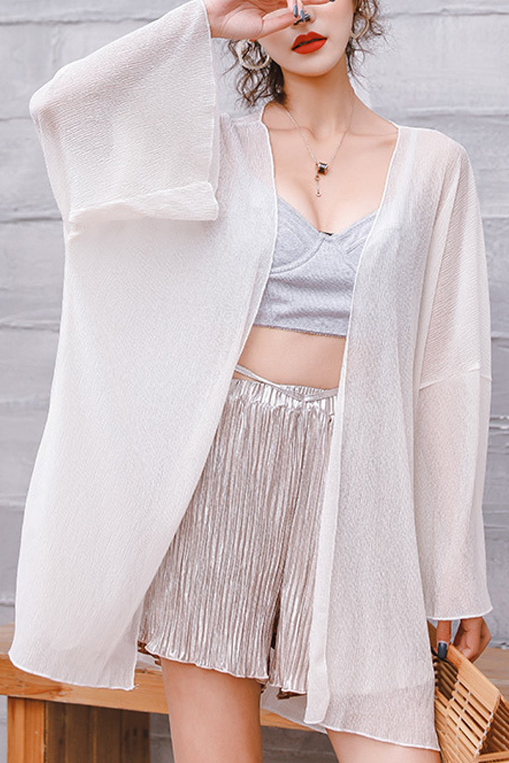 Women Delightful Flared Sleeve Solid Colored Cover-Up