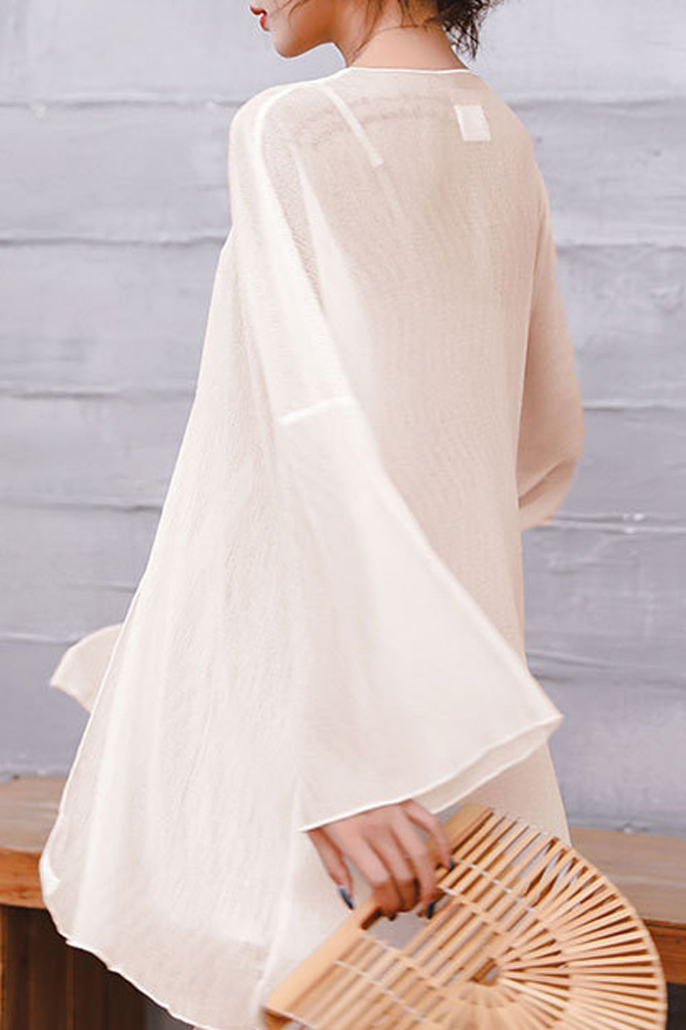 Women Delightful Flared Sleeve Solid Colored Cover-Up