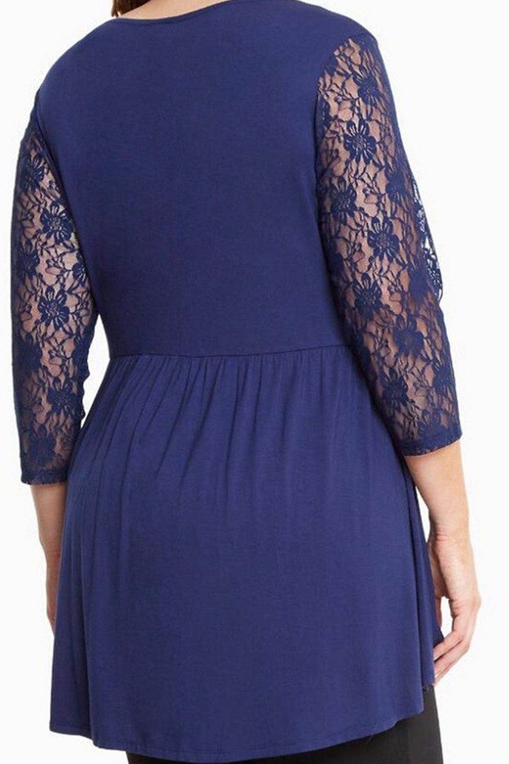 Women Lace Sleeves Plus size  Blouse Navy