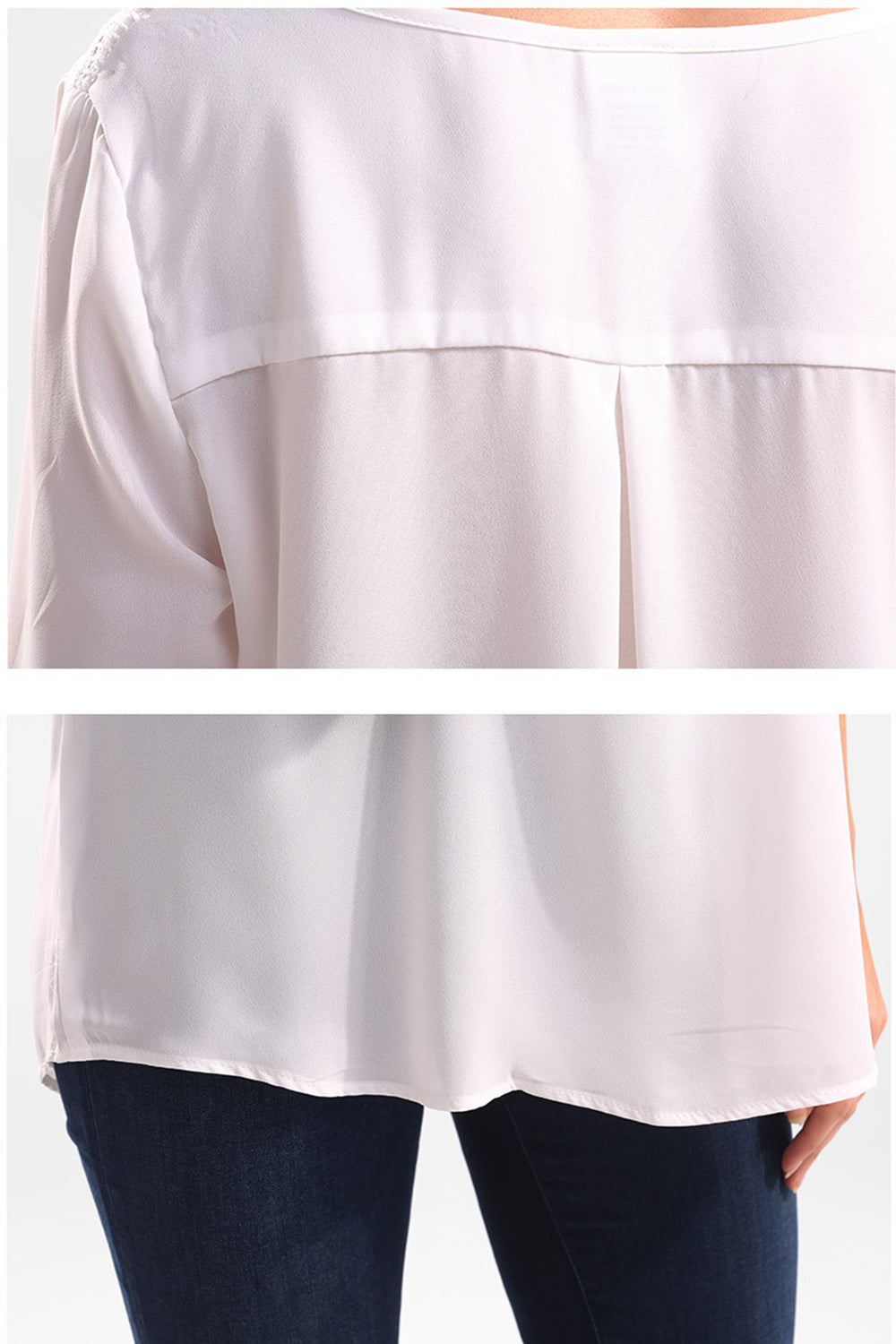 Women Casual Hollow Neck Lace Neck Chiffon Top White