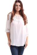 Women Casual Hollow Neck Lace Neck Chiffon Top White
