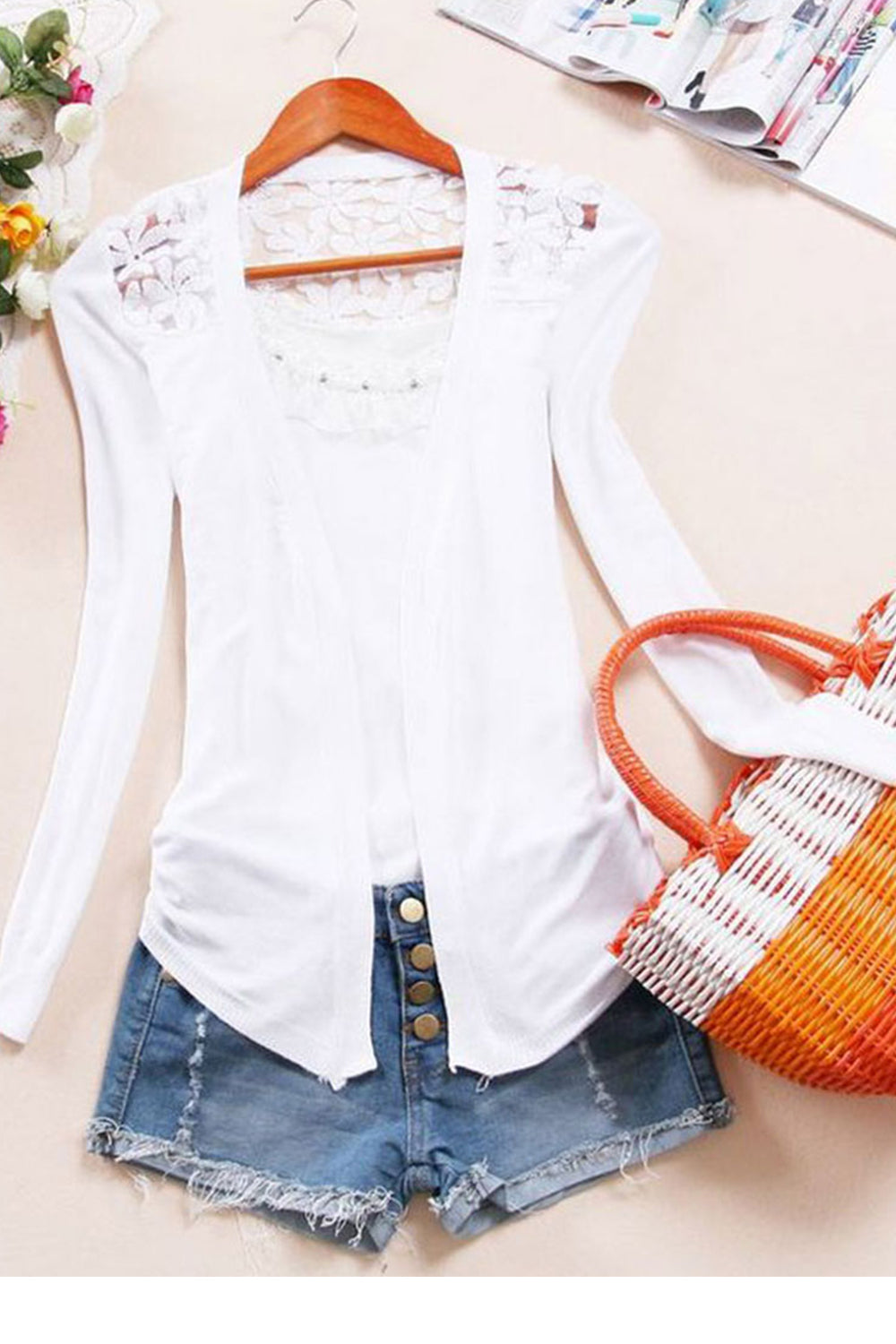 Women Lace Designed Upper Wearing Stretchy Soft Top White