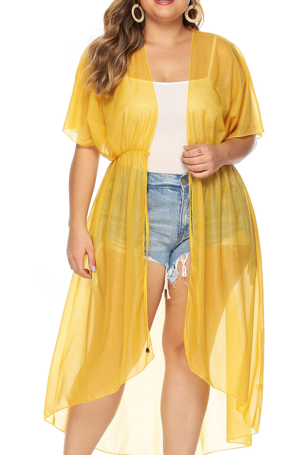 Women Solid Colored Strap Tie Waist Easy Cover-Up
