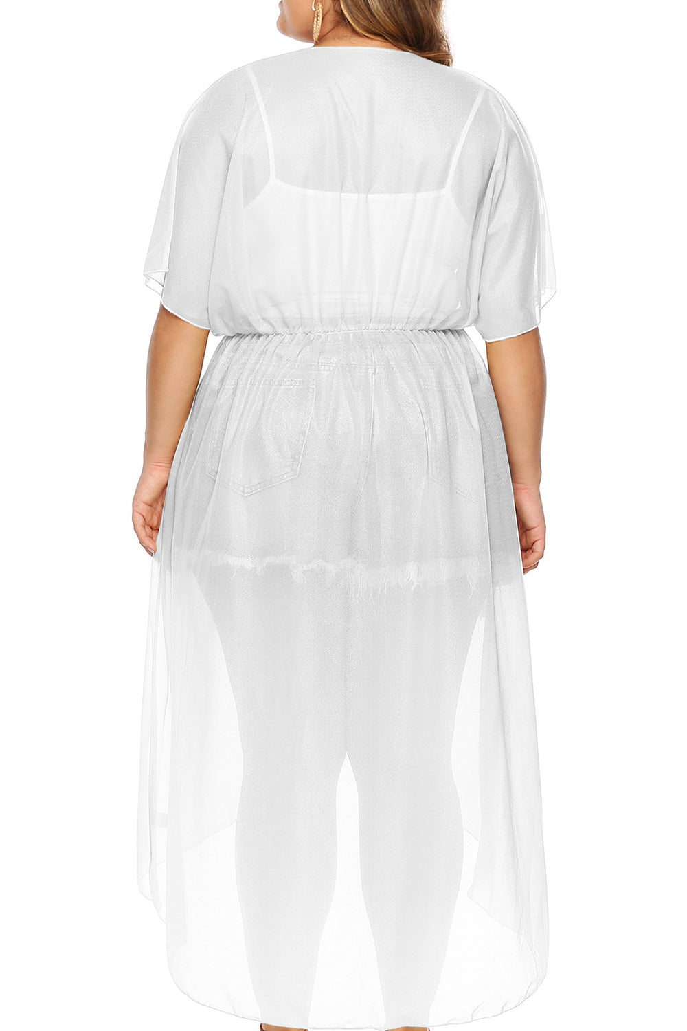 Women Solid Colored Strap Tie Waist Easy Cover-Up