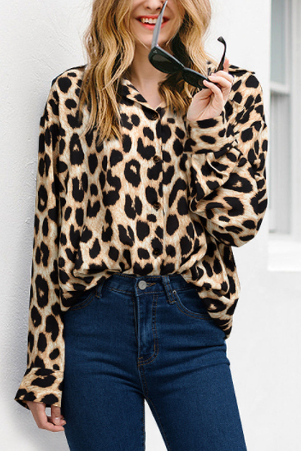 Women Collar Neck Leopard Printed Shirt