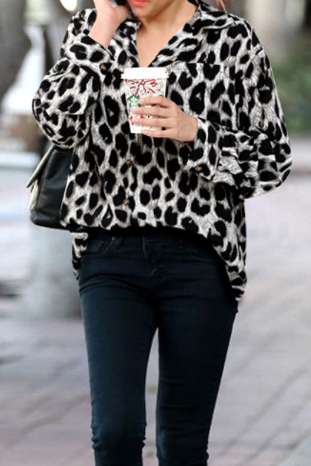 Women Collar Neck Leopard Printed Shirt