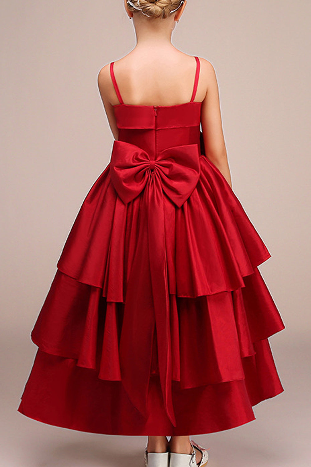 Kids Girls Solid Color Strap Neck Decorated Evening Dress