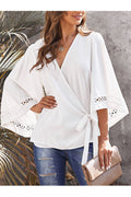 Women Solid Colored V-Neck Style Horn Sleeve Top