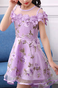 Kids Girls Stylish Floral Printed Embroidered Dress