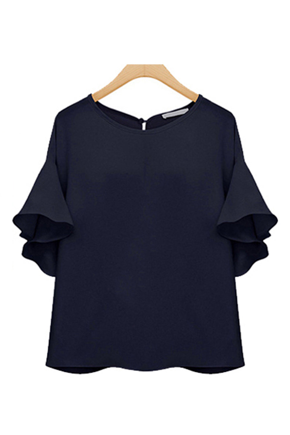Women Round Neck Ruffled Soft Chiffon Top