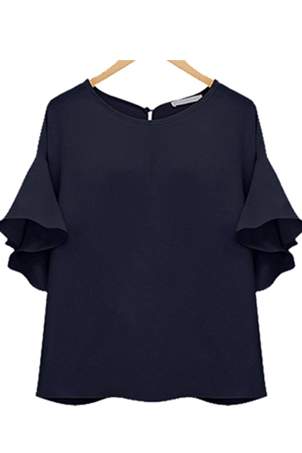 Women Round Neck Ruffled Soft Chiffon Top