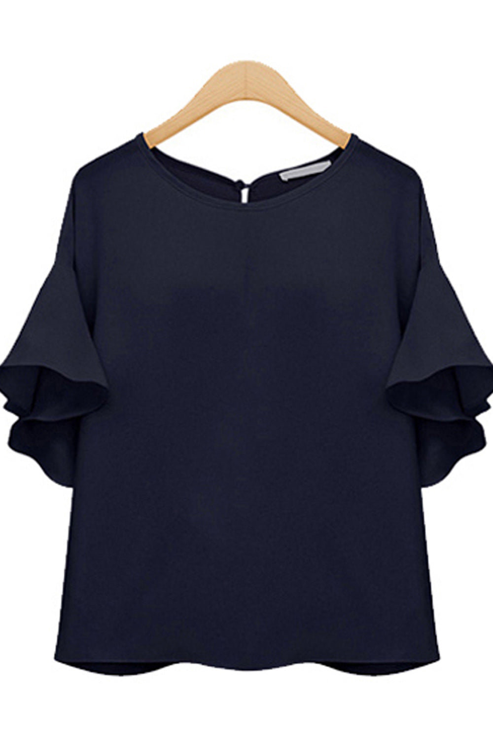 Women Round Neck Ruffled Soft Chiffon Top