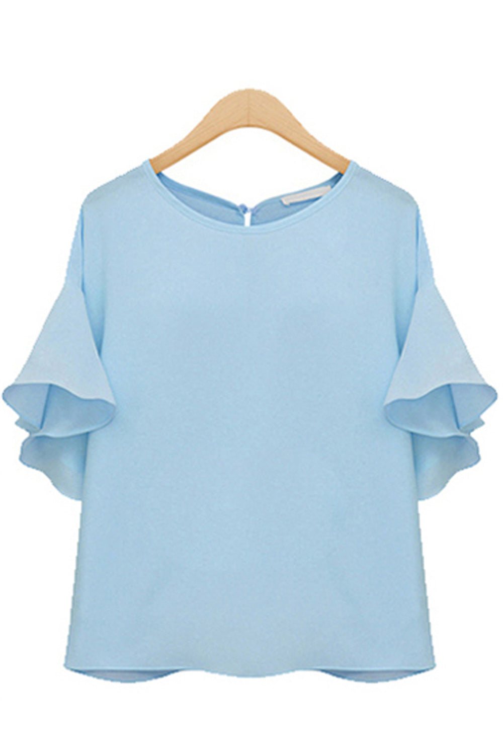 Women Round Neck Ruffled Soft Chiffon Top
