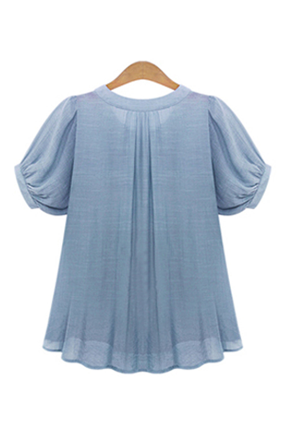 Women Pleated V-Neck Short Sleeve Casual Top