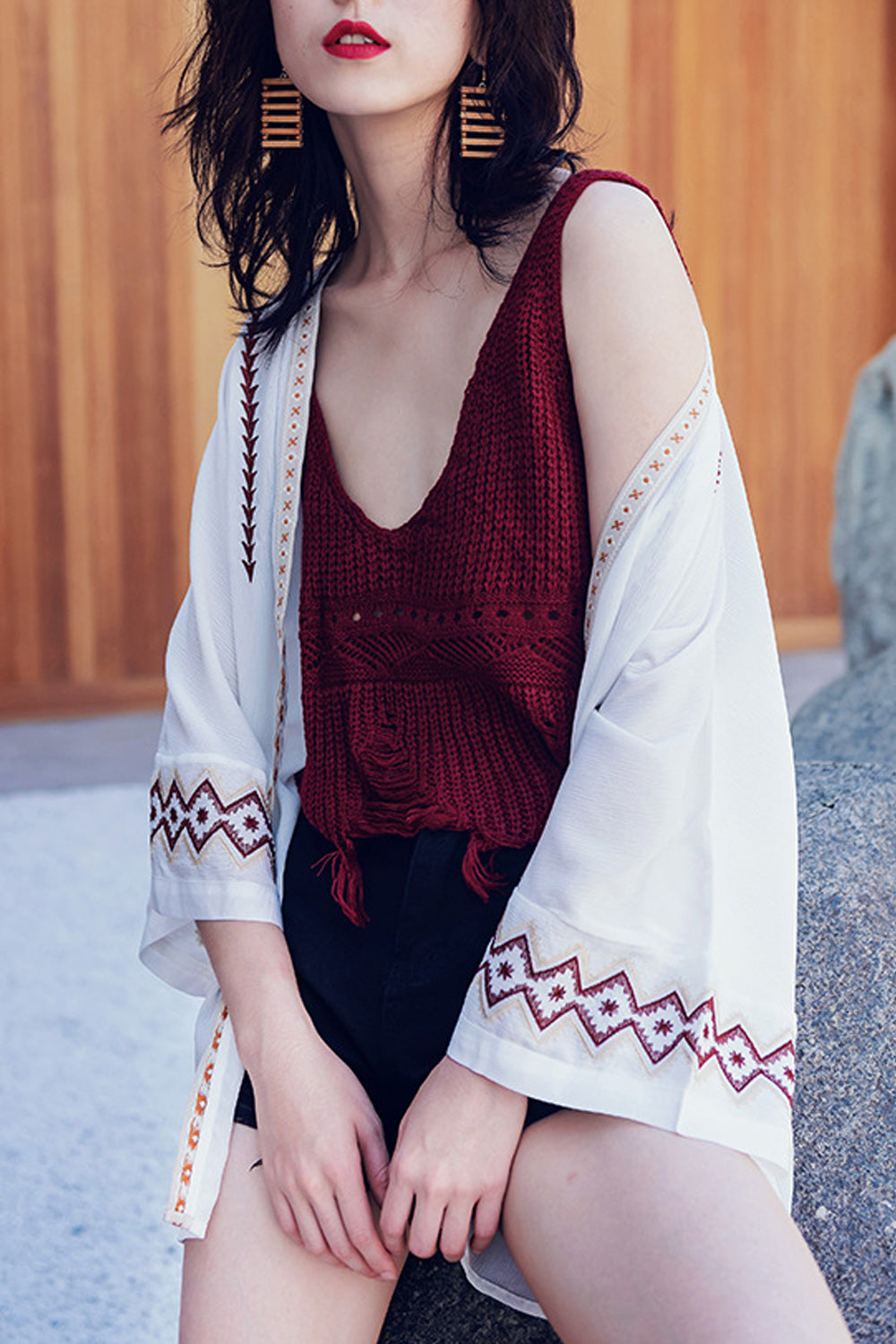 Women Beautiful Embroidered Seaside Cardigan Beach Cover-Up