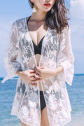 Women Beautiful Flower Embroidered Knee Above Beach Cover-Up