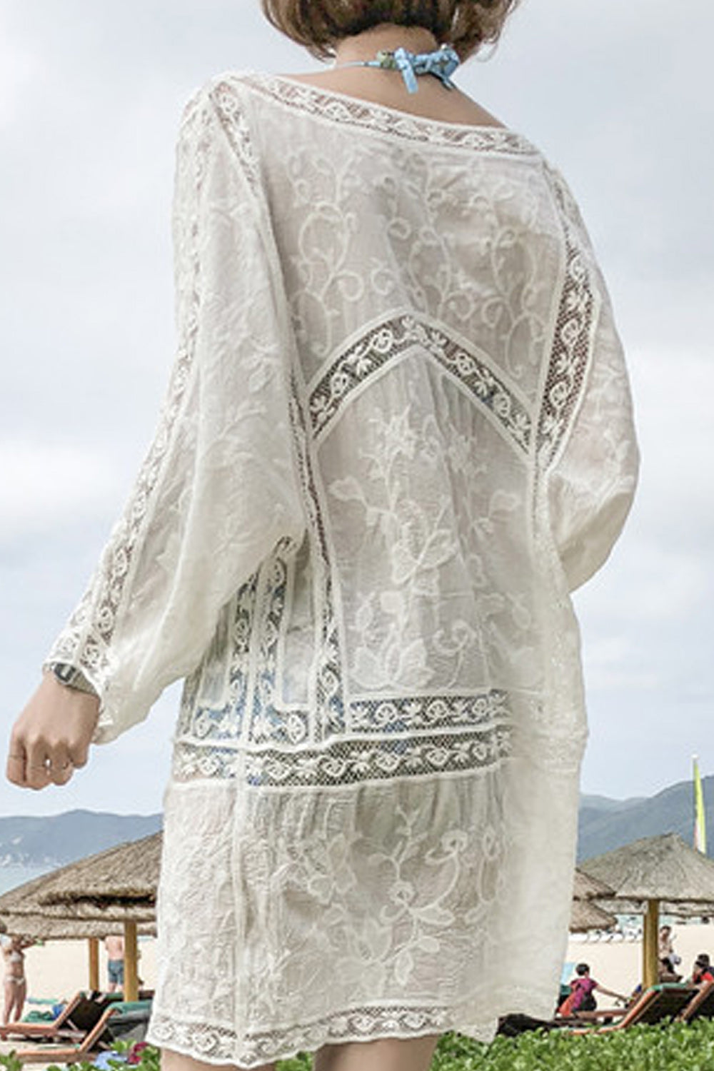Women Lace Decorated Breathable Loose Sleeve Cover-Up