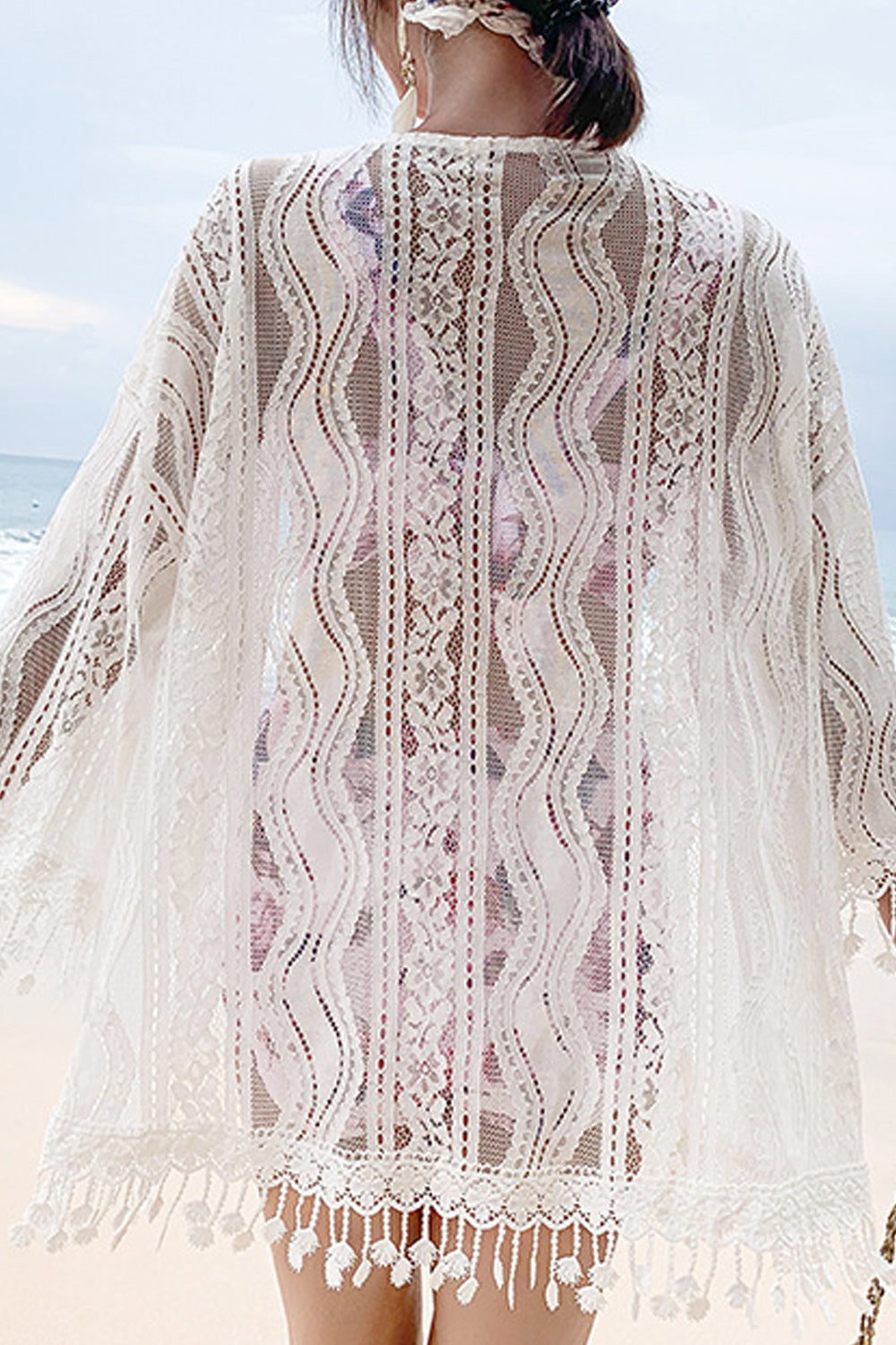 Women Tassel Hem Fashionable Solid Colored Cover-Up