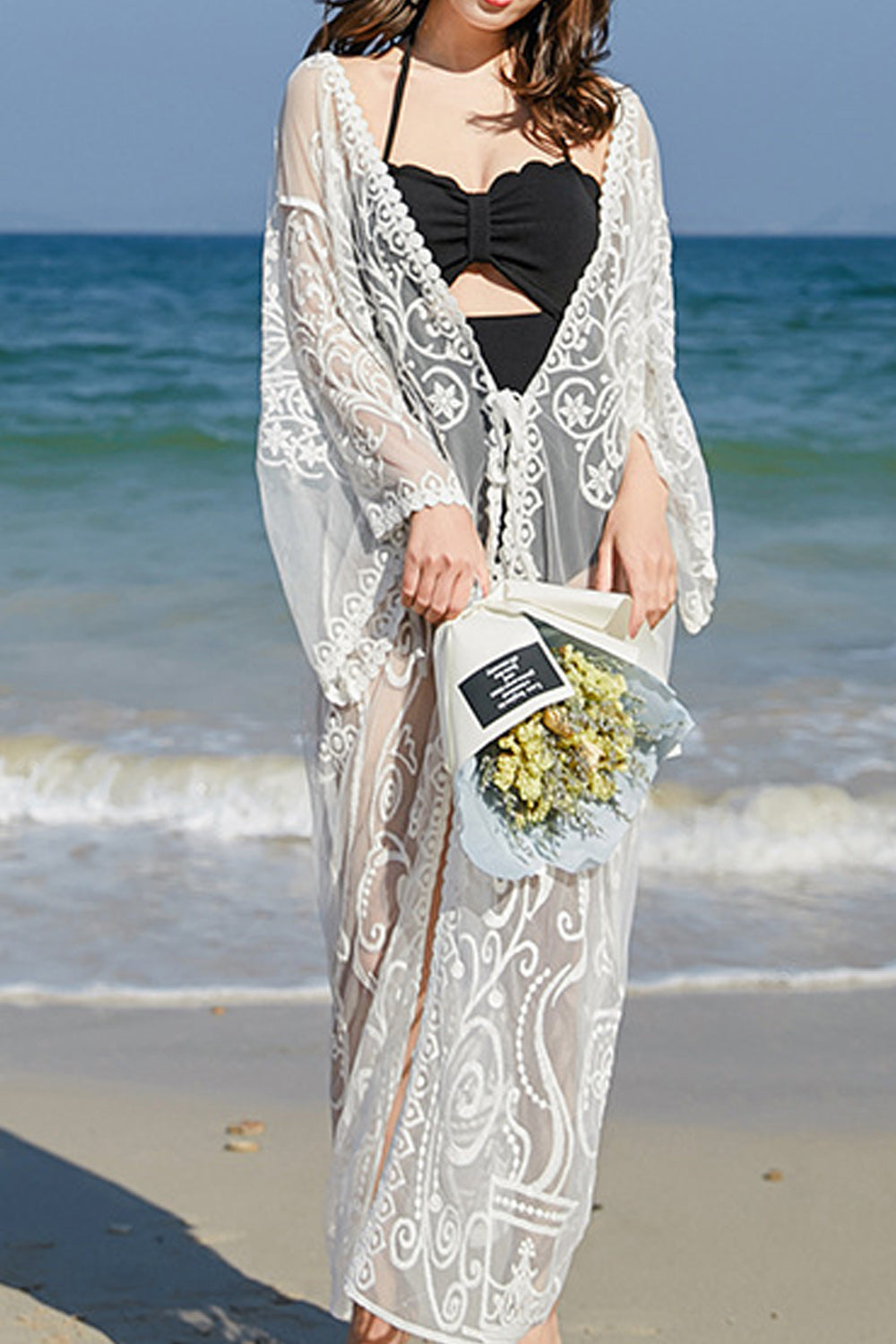 Women Stylish Seaside Sun Protection Embroidered Beach Cover-Up