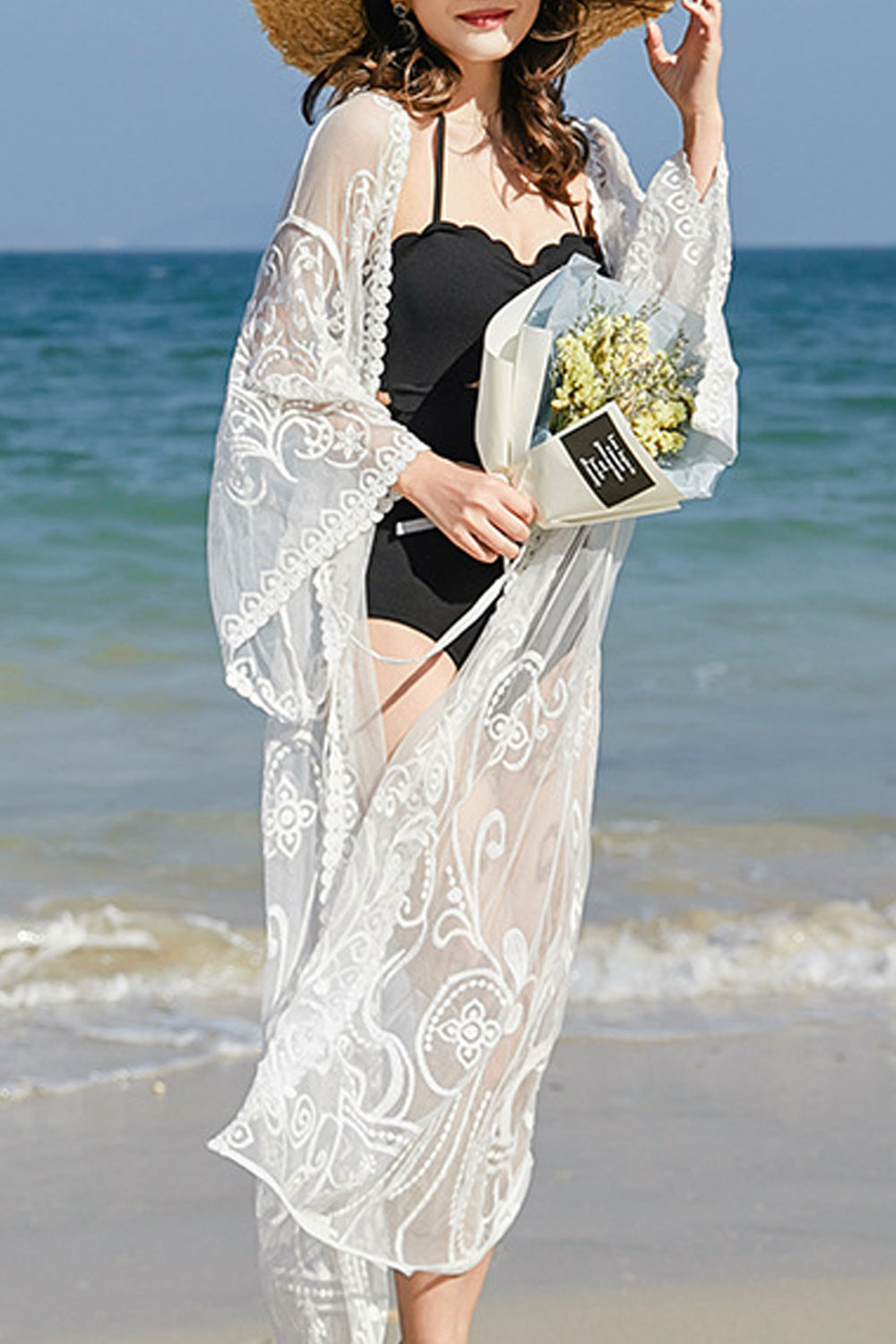 Women Stylish Seaside Sun Protection Embroidered Beach Cover-Up