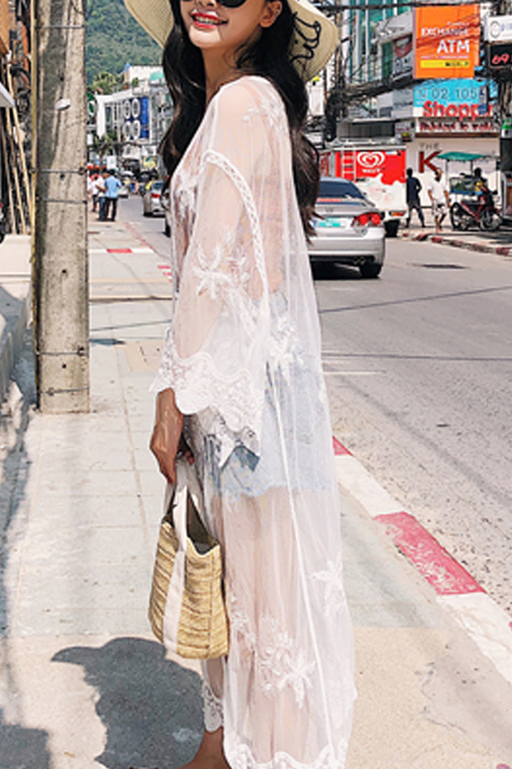 Women Beautiful Net Gauze Trumpet Sleeve Beach Cover-Up