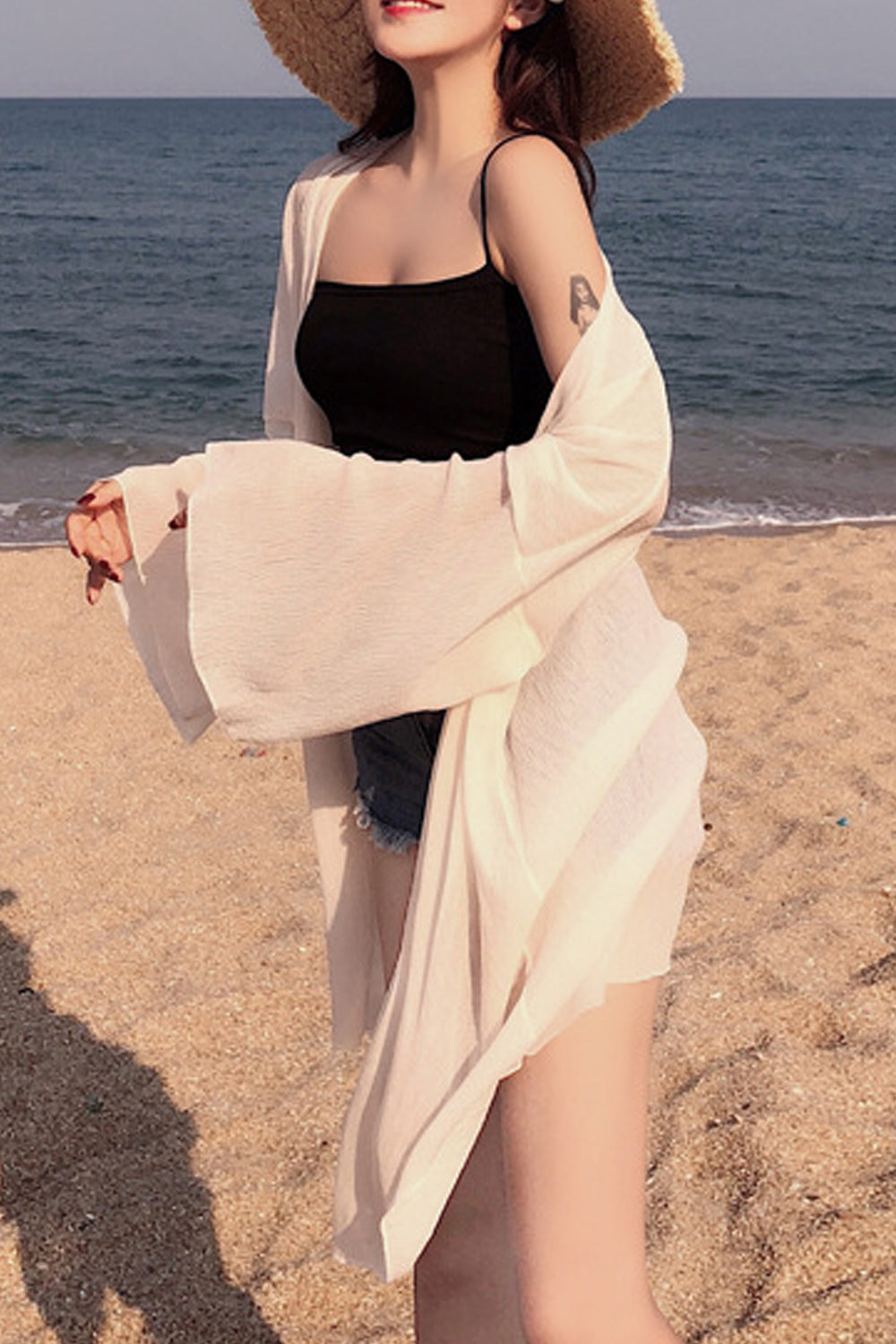 Women Elegant Pleated Pattern Light Weight Beach Cover-Up