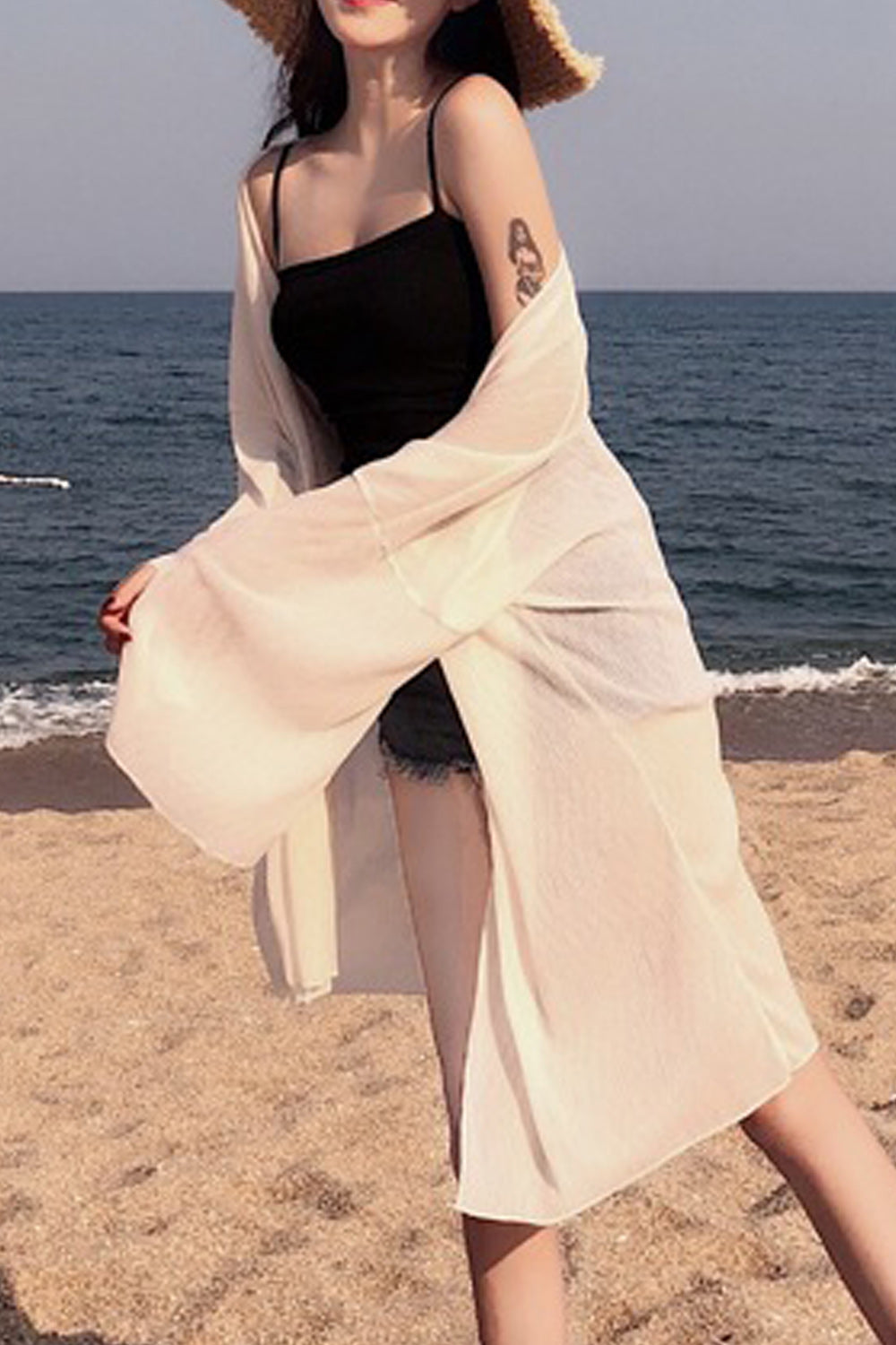 Women Elegant Pleated Pattern Light Weight Beach Cover-Up