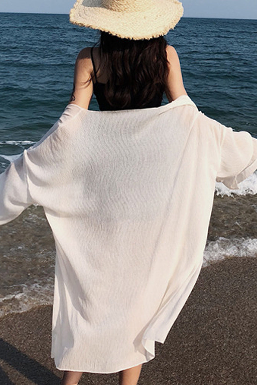 Women Elegant Pleated Pattern Light Weight Beach Cover-Up