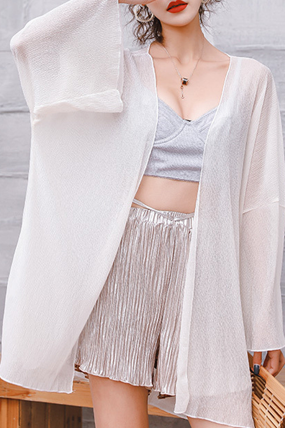 Women Comfortable Mid Length Stylish Pleated Pattern Cover-Up